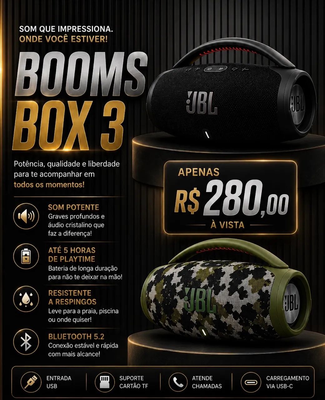 CAIXA DE SOM BLUETOOTH BOOMS BOX 3 