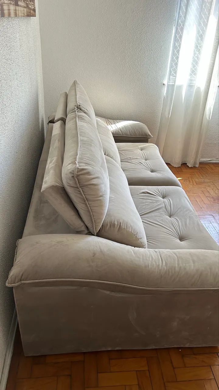 Sofá Retrátil e Reclinável 2 Lugares em Suede Bege - Muito Conservado - Foto 2