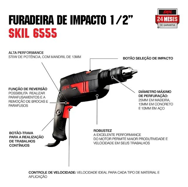 Furadeira De Impacto 1/2 570w 220v 6555 F0126555ja000 Skil 220v - Foto 2