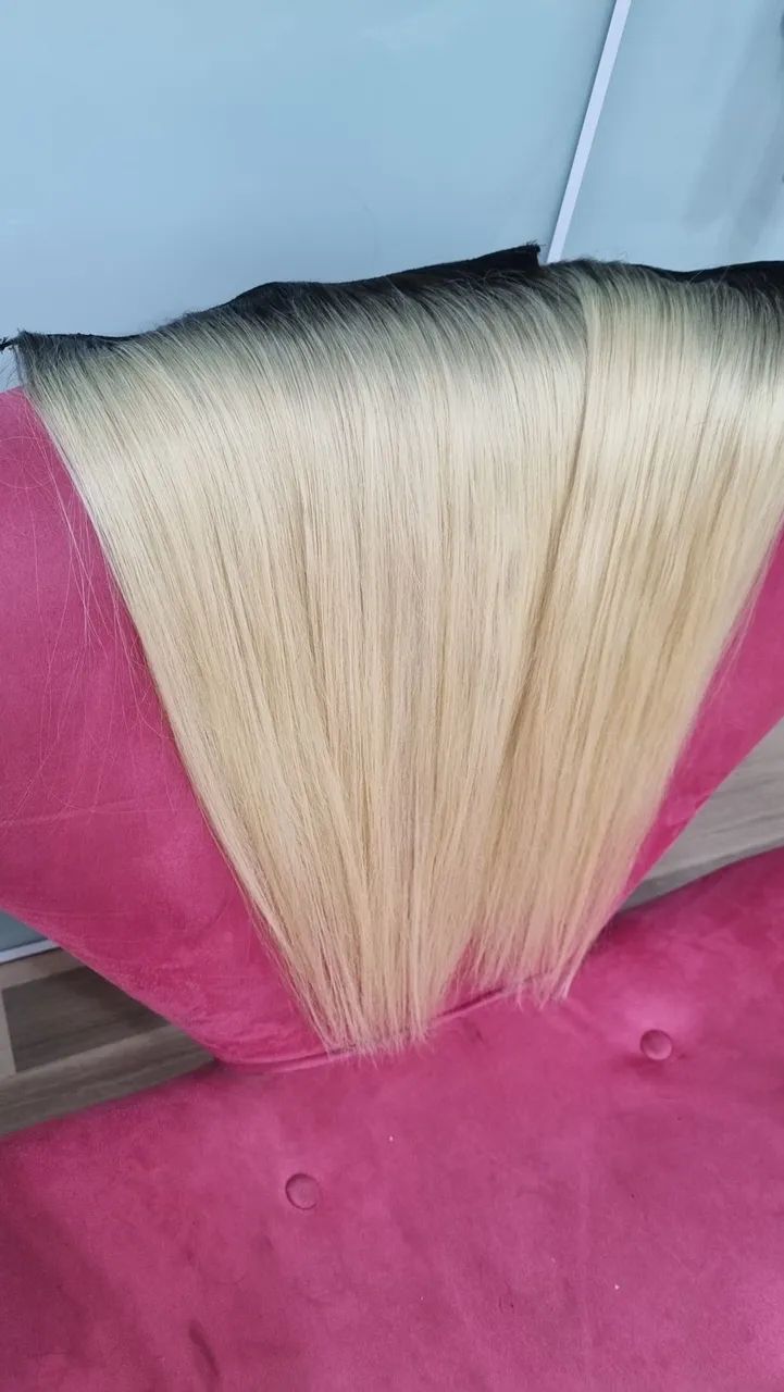 Cabelo humano loiro pérola 55cm tela pronta 