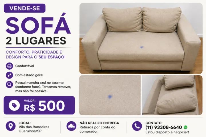 Sofá 2 lugares bege