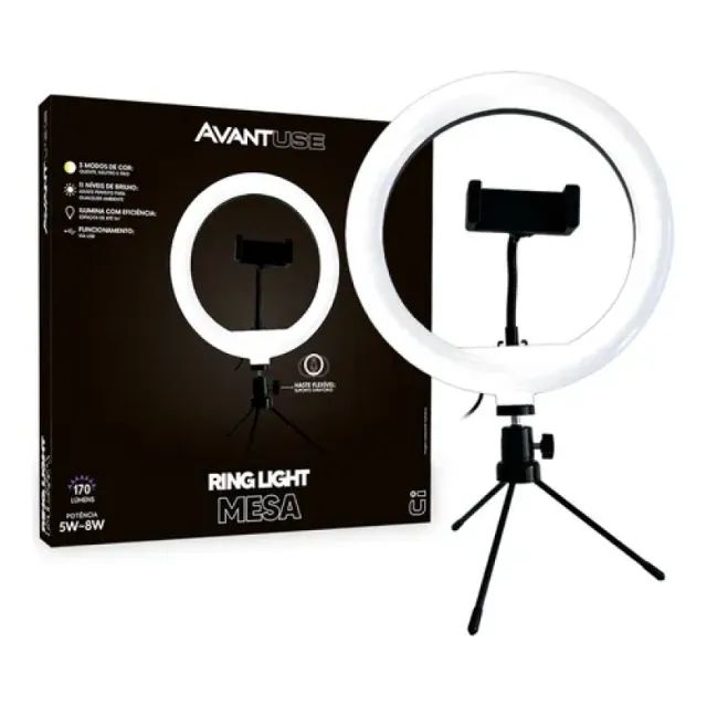 Ring Light LED com Tripé e Suporte para Smartphone