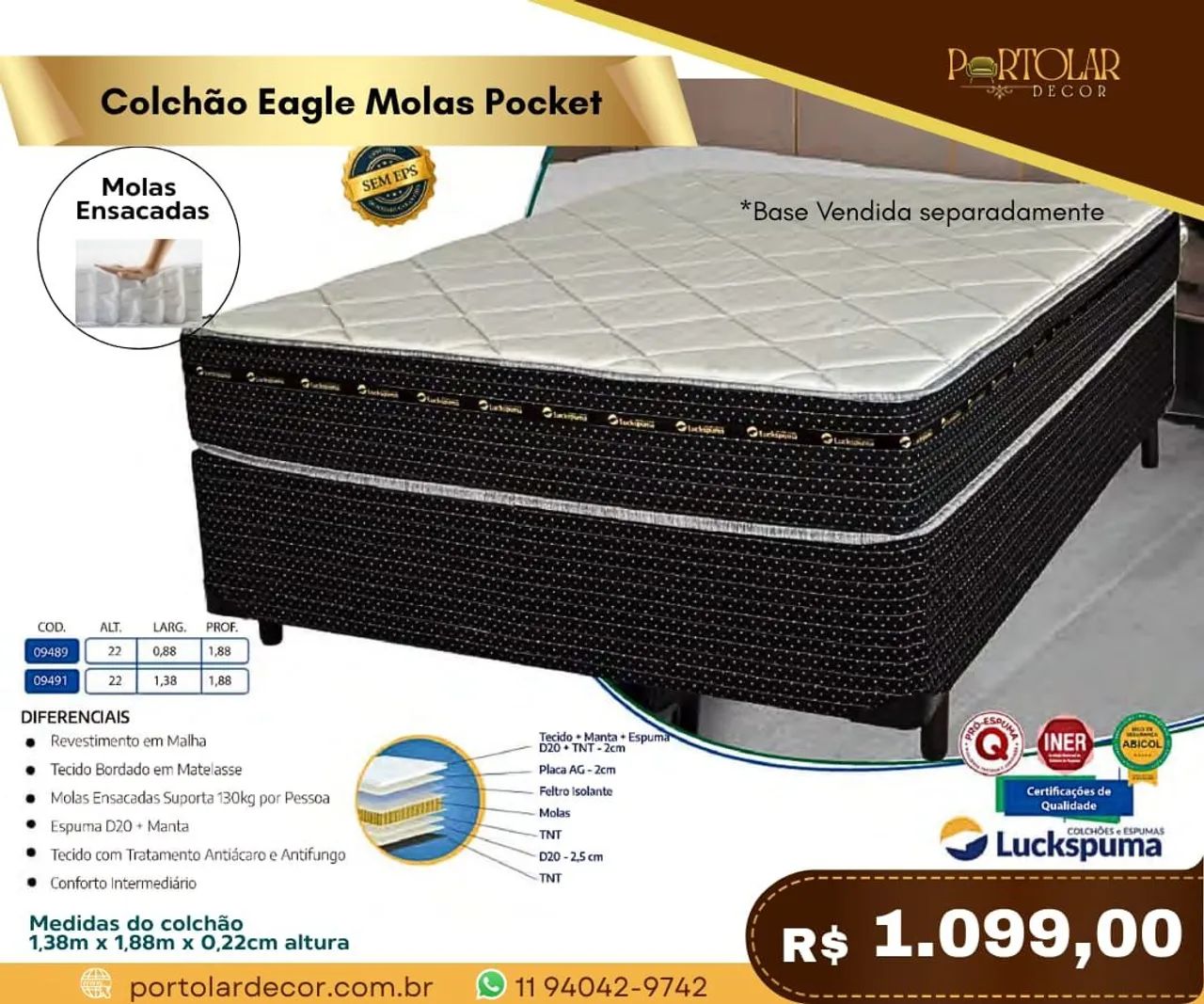 Colchão Eagle Molas Pocket - Á pronta entrega 