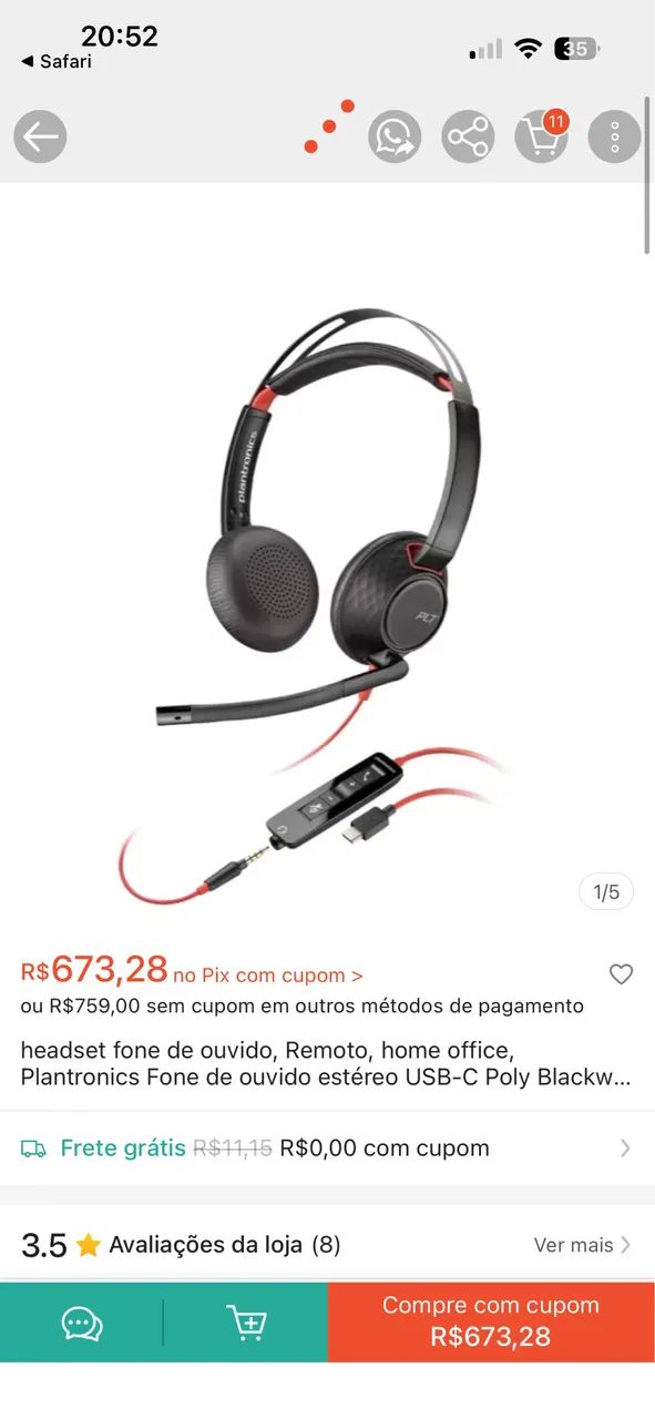 Headset fone sem uso 