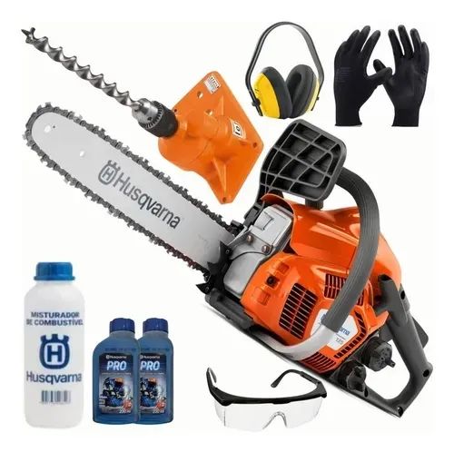 Motosserra 125 16 Husq C/ Furadeira Bristol E Kit Acessórios Laranja