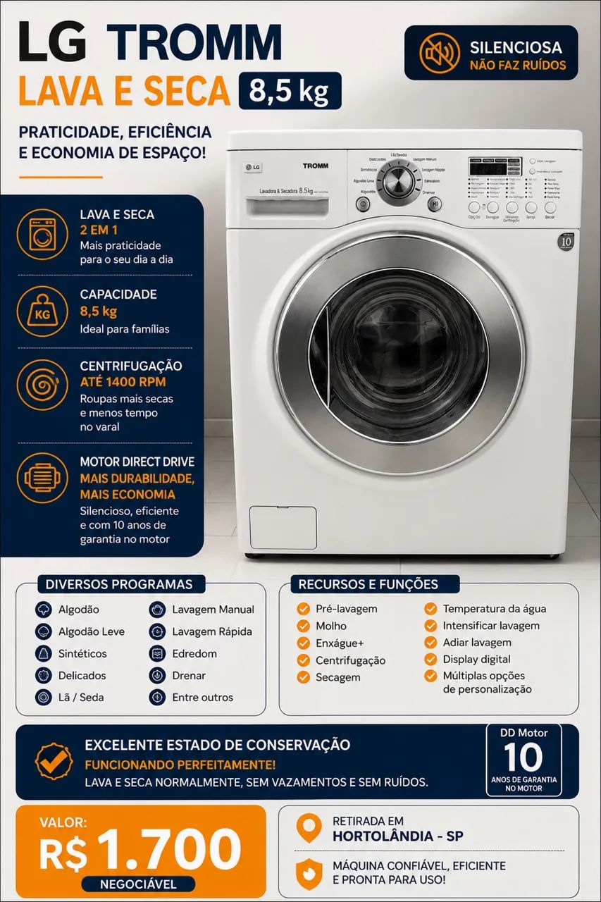 LG Lava e Seca TROMM 8,5 kg