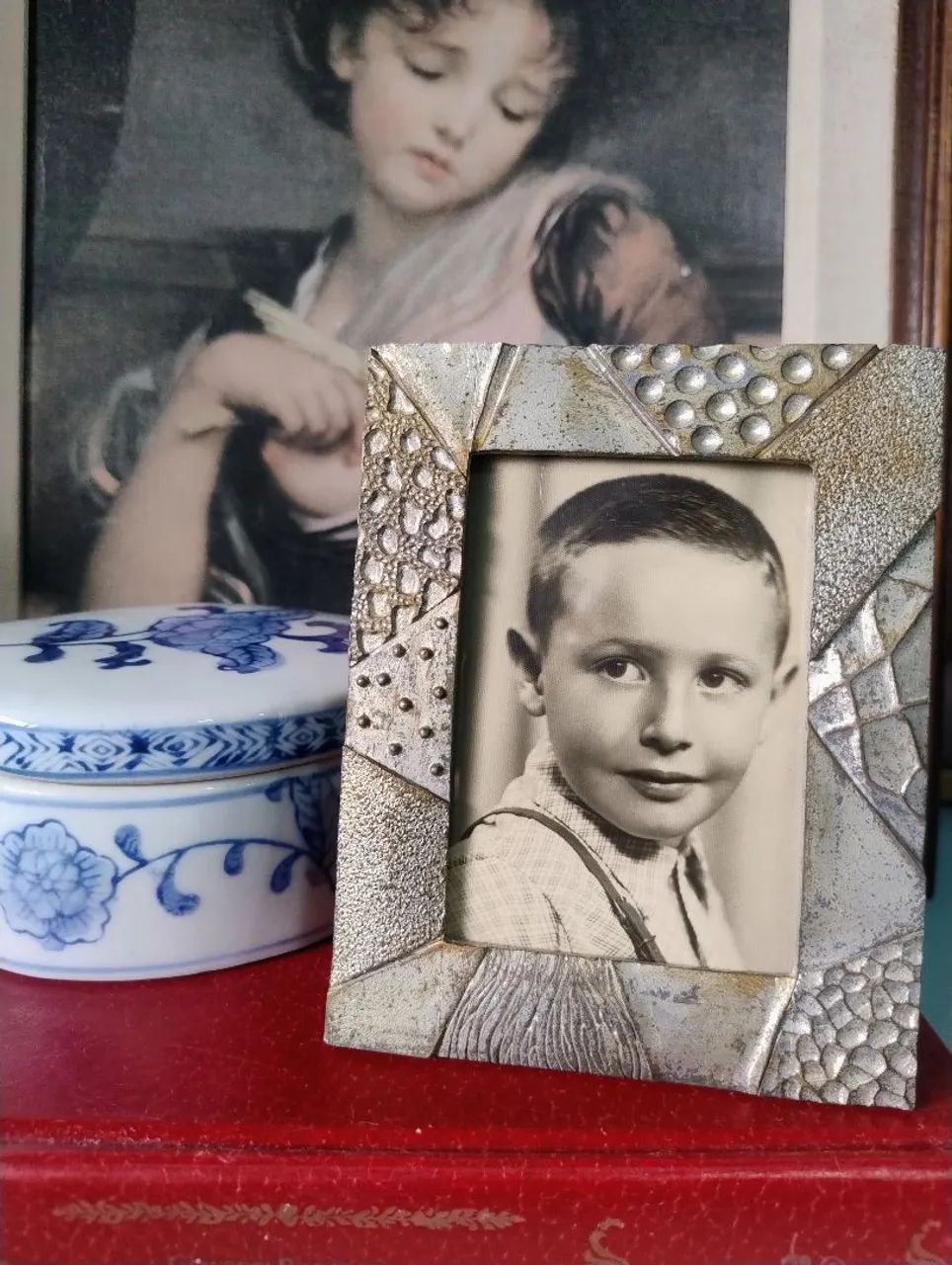 Mini porta retrato metal antigo 