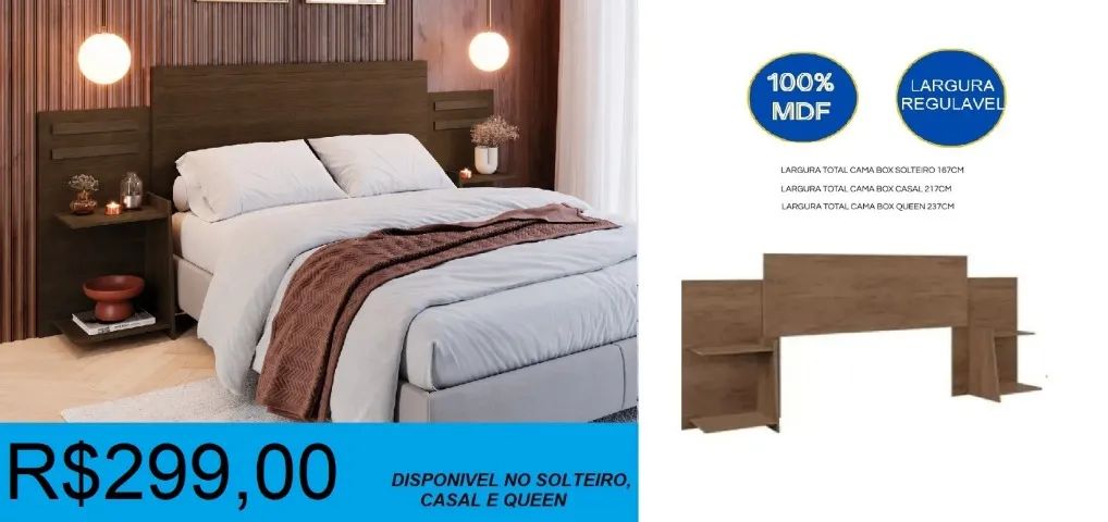 Cabeceira de madeira com mesa de apoio - entregamos e montamos sem custo  - Foto 3