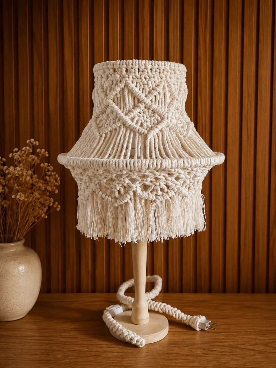 Abajur em macrame - Base Madeira  - Foto 3