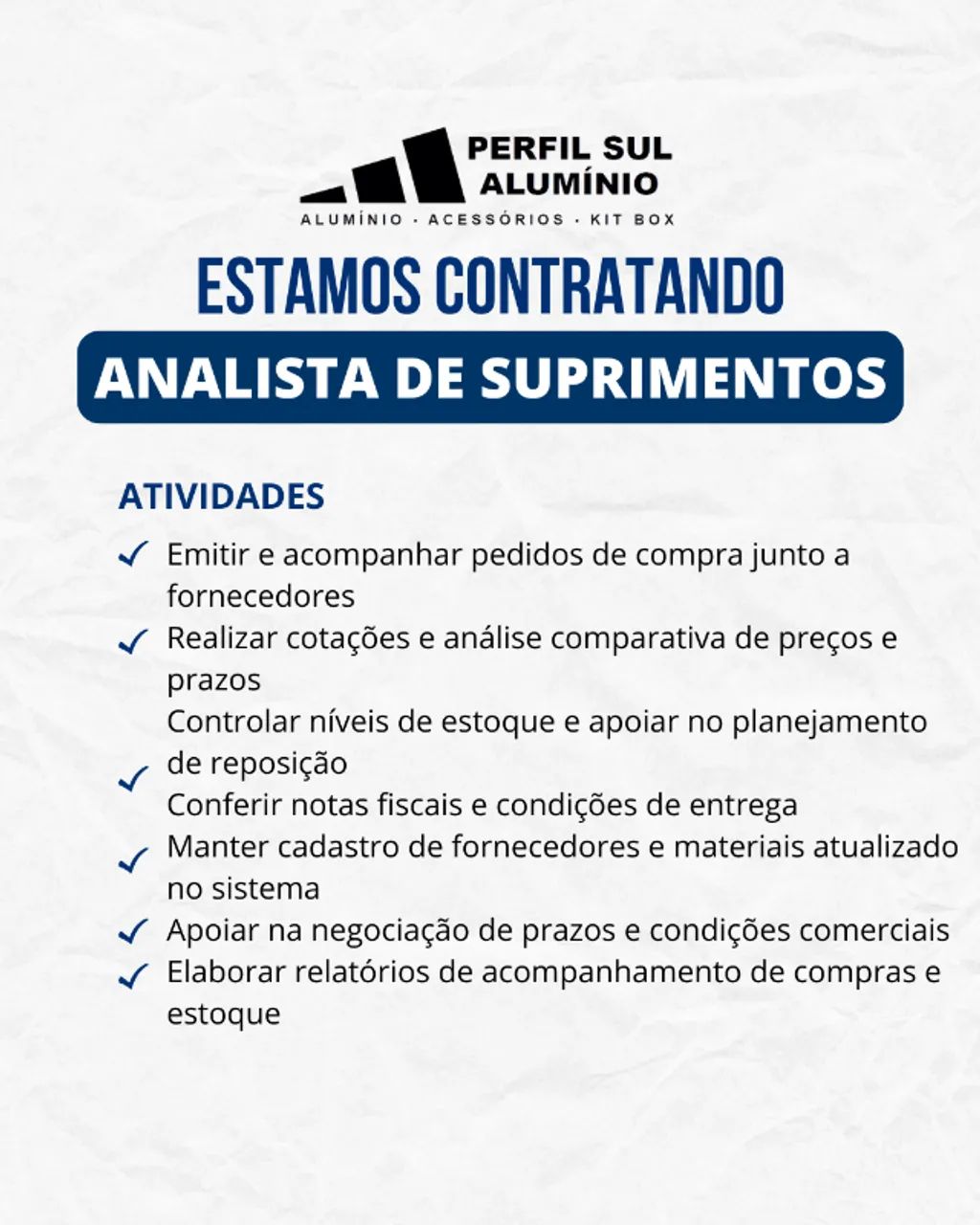 Vaga Analista de Suprimentos