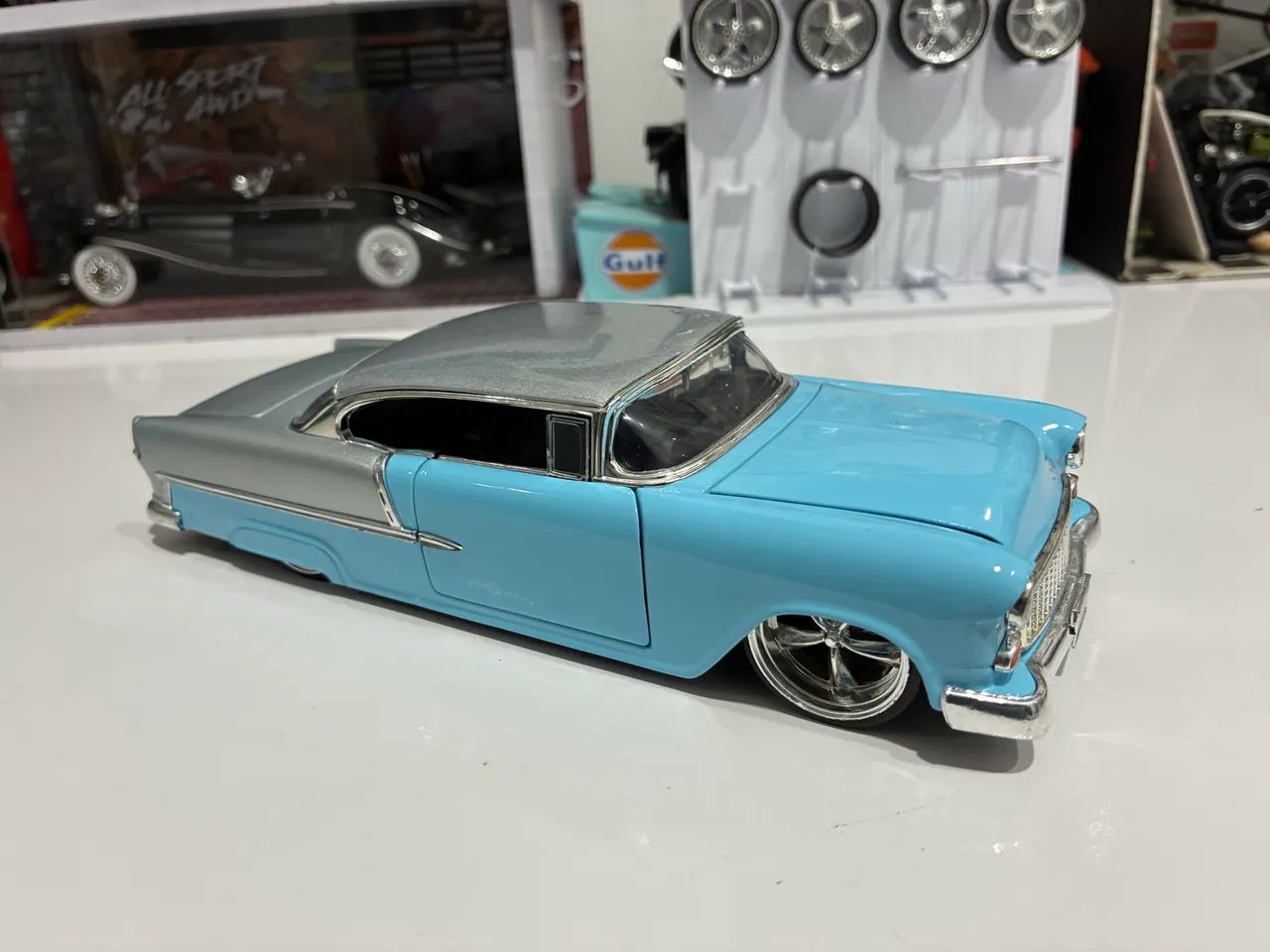 Miniatura chevy bellair 55 azul / branco  - Foto 4