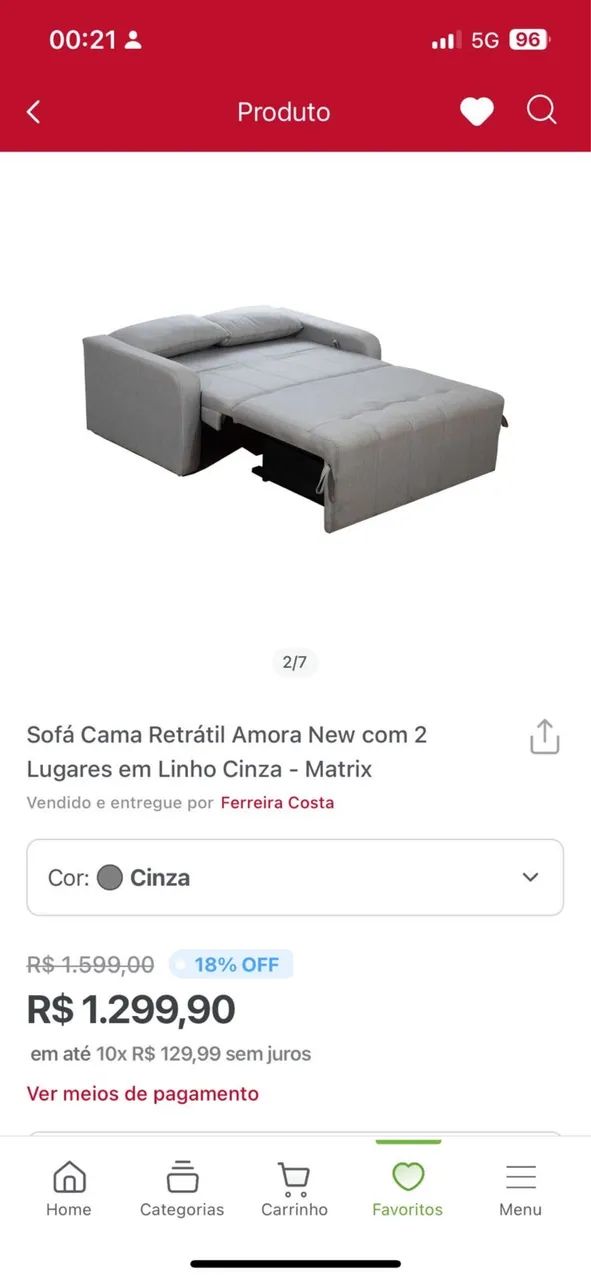 Sofa Cama Retrátil | Linho cinza - Foto 2