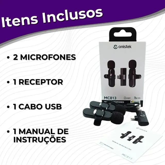 Kit 2 Microfones De Lapela Wireless Para Tipo C Onistek - Foto 5