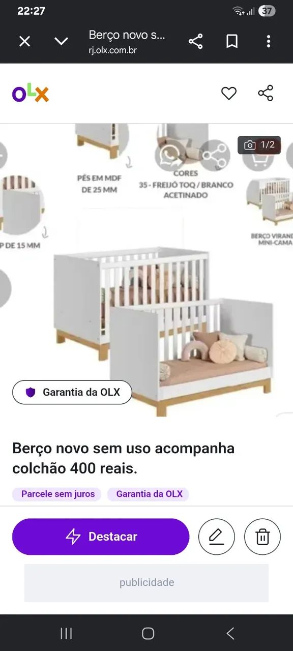 Berço sem uso, vai com colchão .