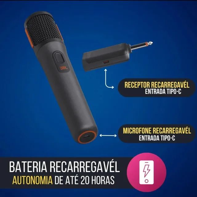 JBL, Microfone Sem Fio, PartyBox Wireless Mic, Par com Receptor - Preto - Foto 3