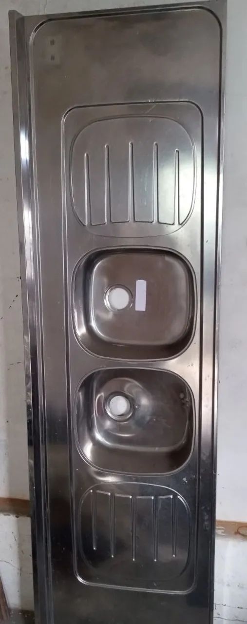 pia de cozinha em aço inoxidável com duas cubas e escorredor 2,00x0,59 