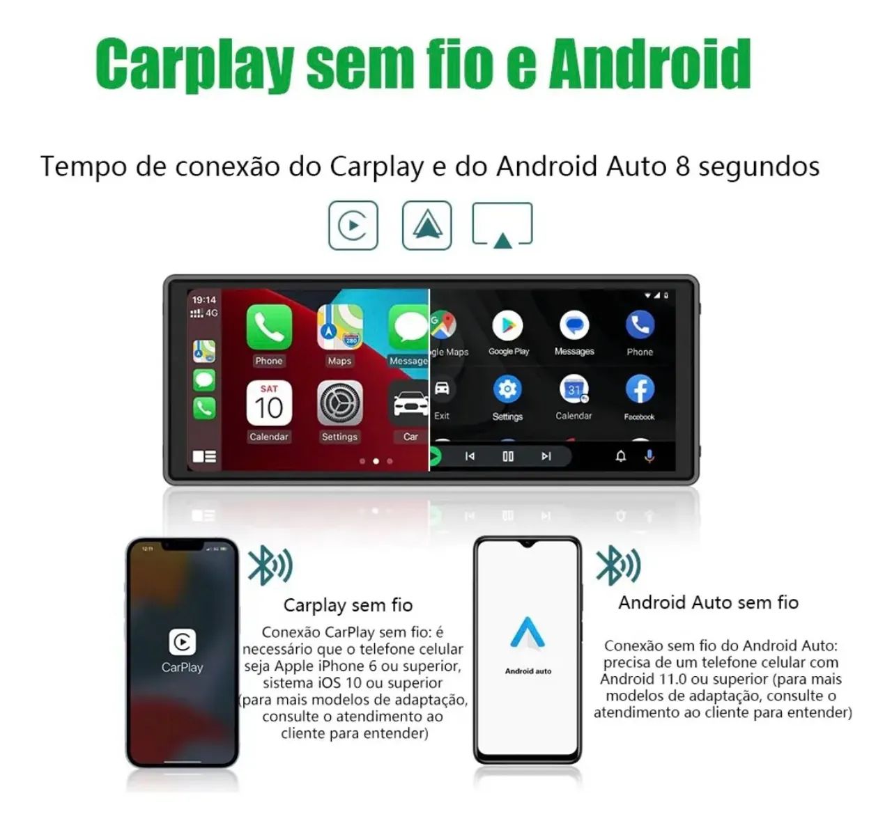 Multimídia Portátil 10.2 Polegada Android Auto Apple Carplay - Foto 5
