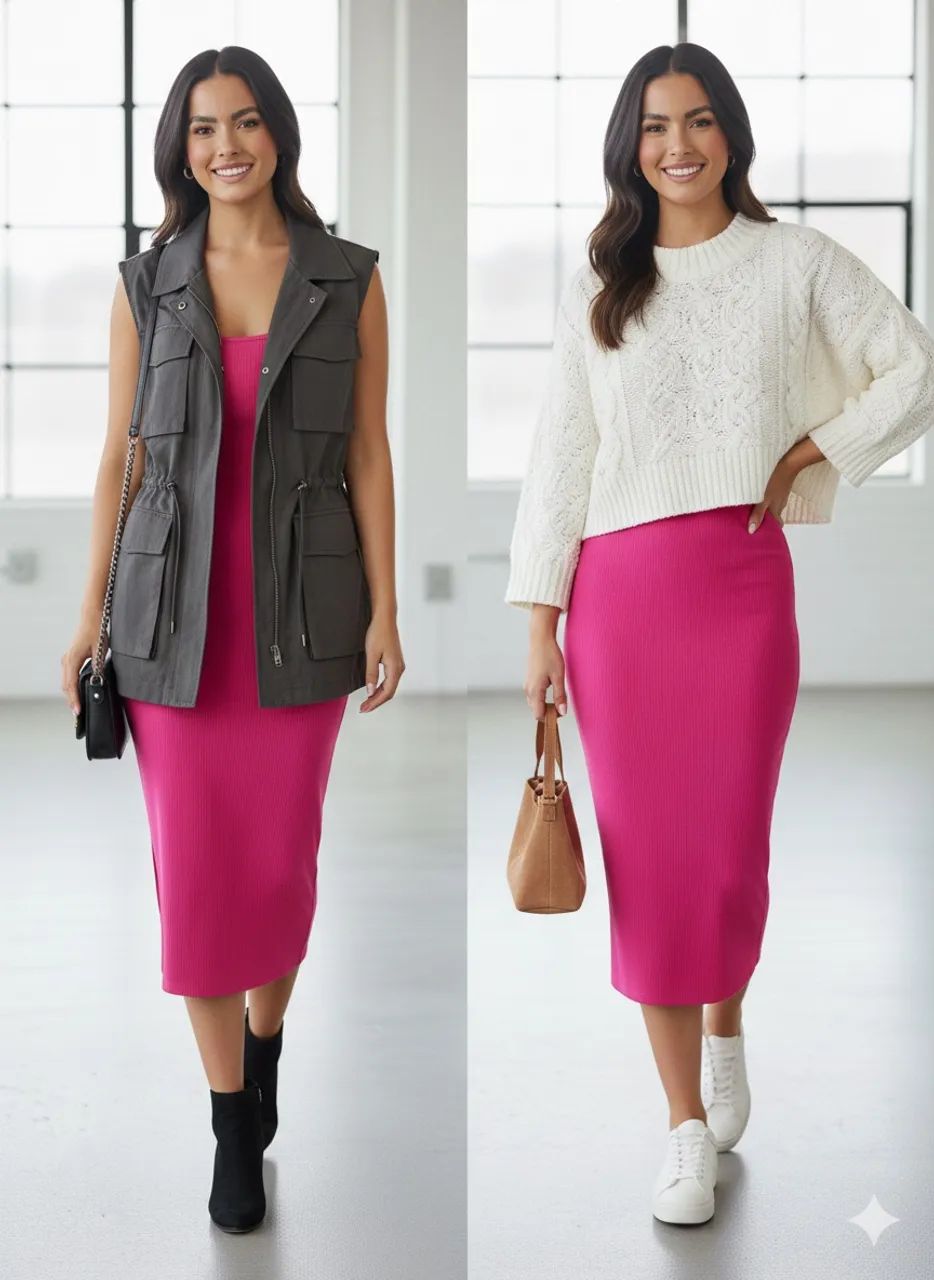 Vestido tam M midi canelado rosa pink sem mangas - Foto 3