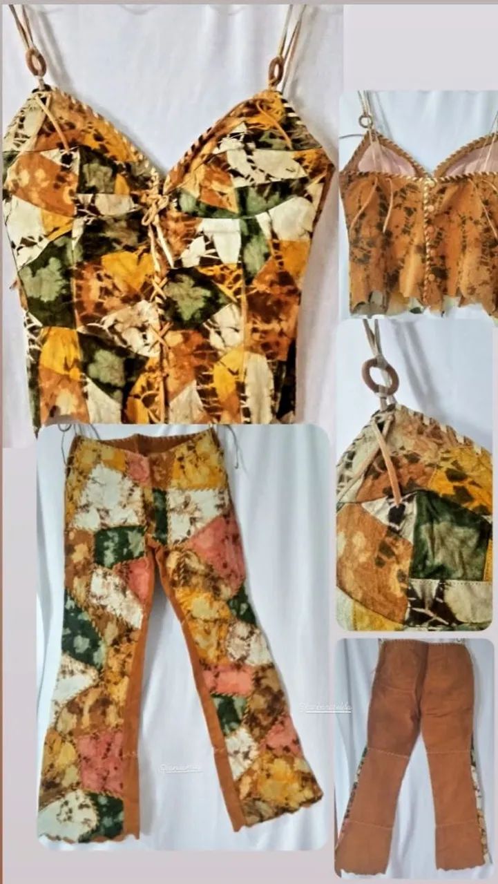 Conjunto de couro legítimo (croped e calça)