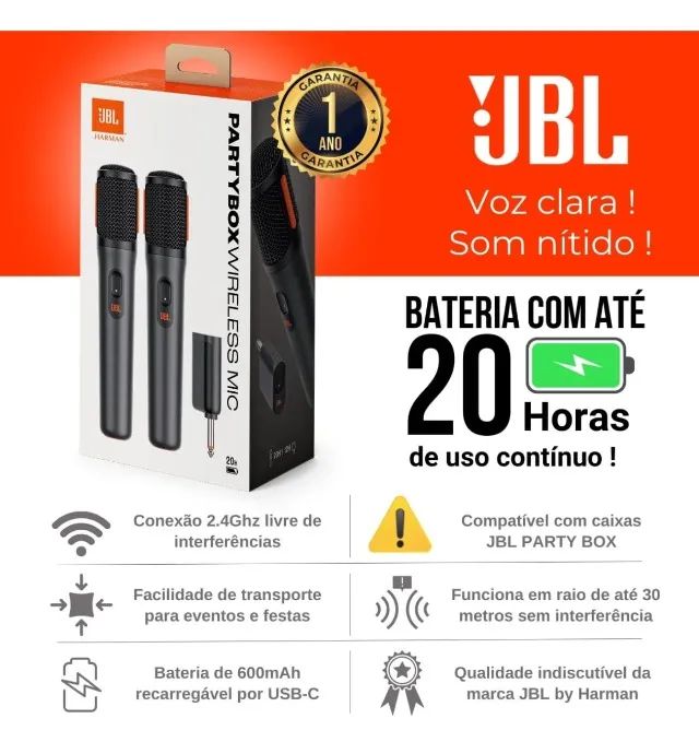 JBL, Microfone Sem Fio, PartyBox Wireless Mic, Par com Receptor - Preto - Foto 2
