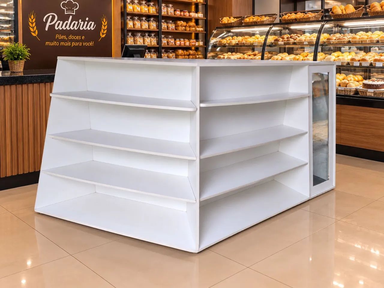 Balcão Expositor de Padaria em MDF - 2,80m × 1,35m x 66cm