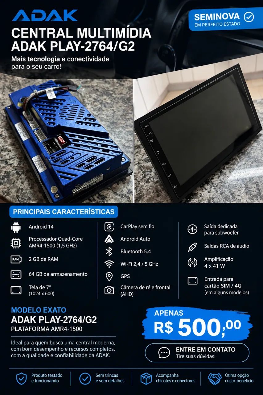 Central multimidia - ADAK PLAY-2764/G2 Plus+