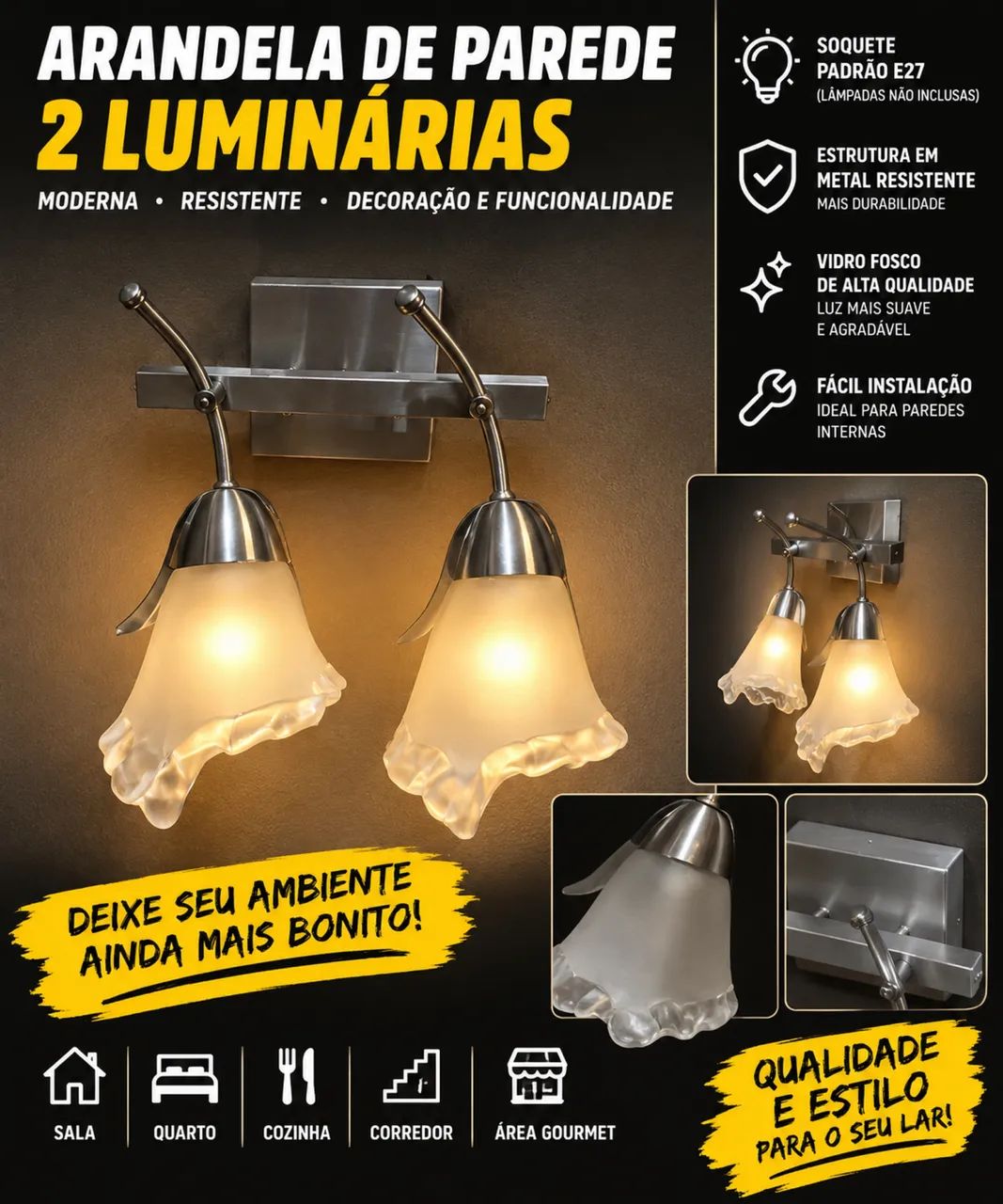 Arandela de Parede 2 Lâmpadas - Moderna e Elegante ?