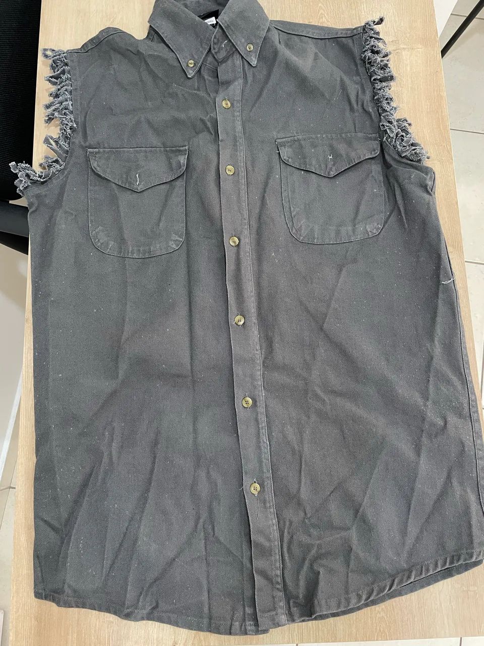 Camisa motociclista sem manga tecido jeans  - Foto 5