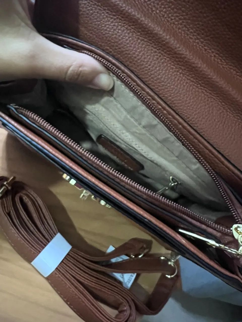 Bolsa de couro bege escuro  - Foto 4