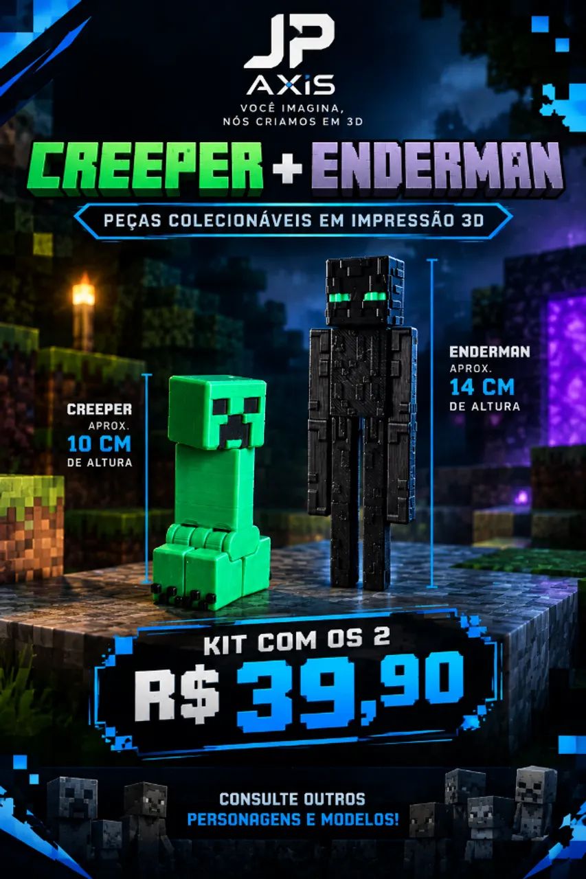 Creeper + Enderman Minecraft 3D | Peças Colecionáveis