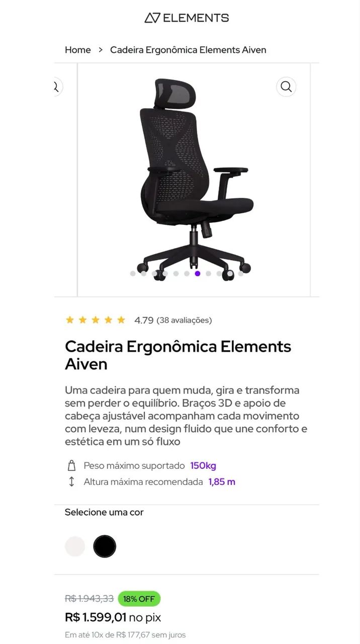 Cadeira Ergonômica Elements Aiven. ORIGINAL, NOVA E NA EMBALAGEM - Foto 3