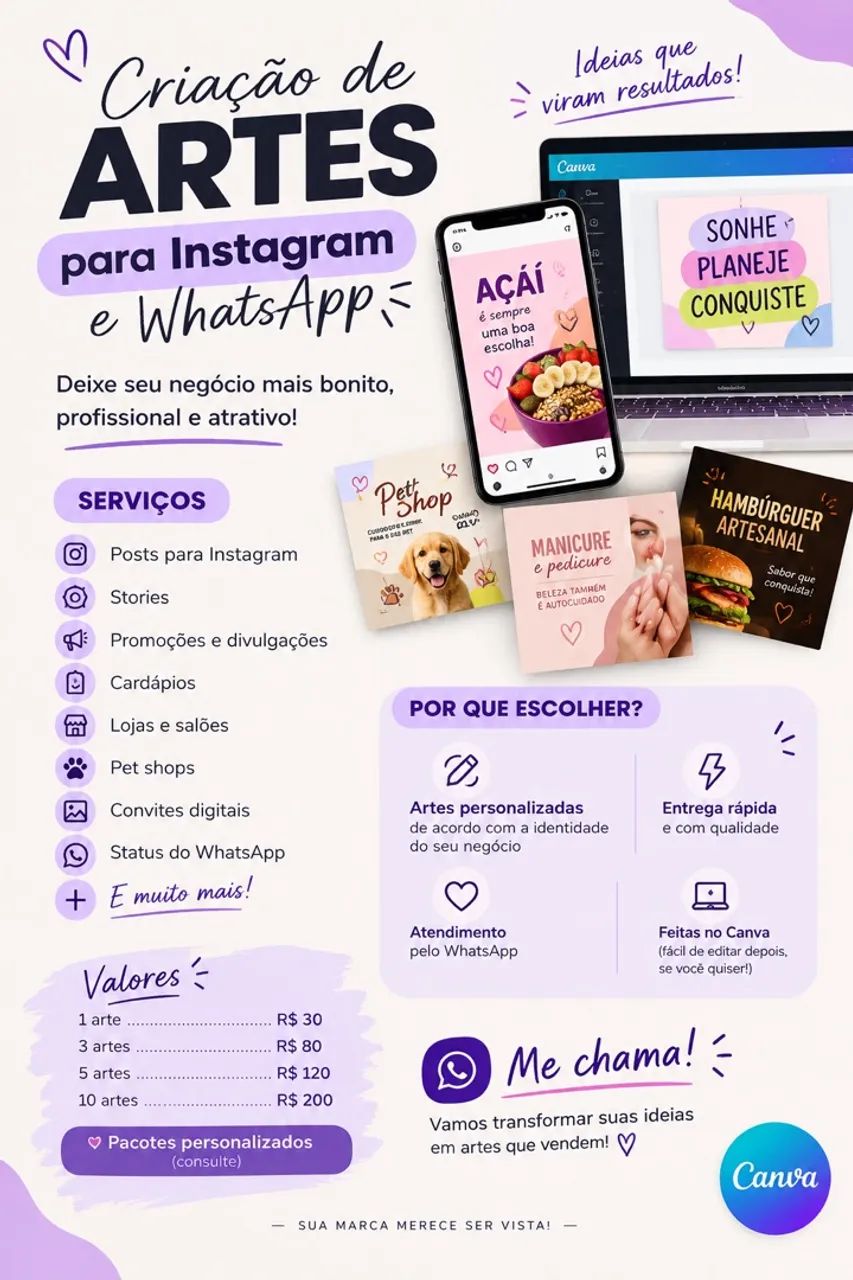 CRIAÇÃO DE ARTES PARA INSTAGRAM E WHATSAPP