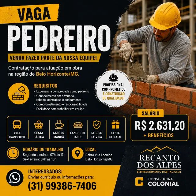 Vaga de Pedreiro CLT