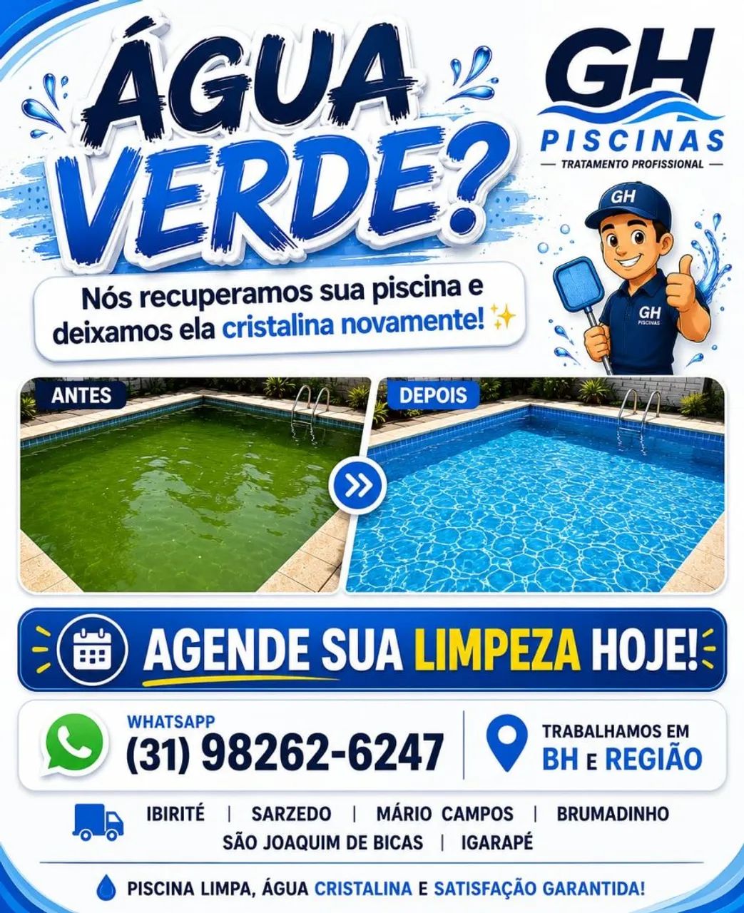 Limpeza piscina água verde