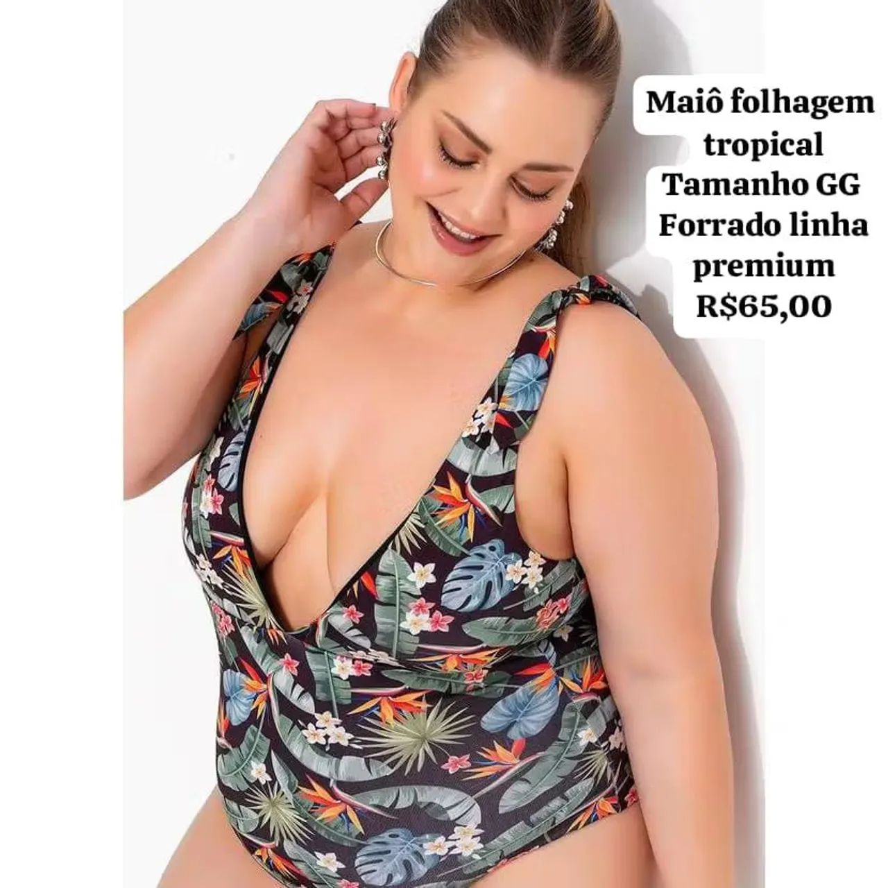 Maiô feminino folhagem Tropical linha premium  - Foto 3