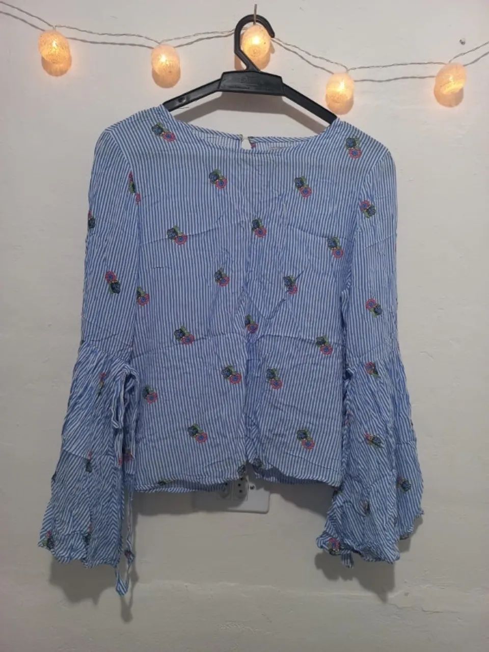 Blusa Bata Manga Evasê listrada