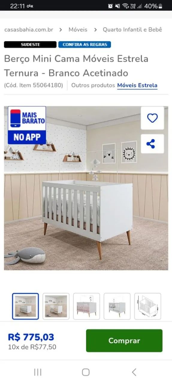 Berço Mini Cama Móveis Estrela Ternura - Branco Acetinado