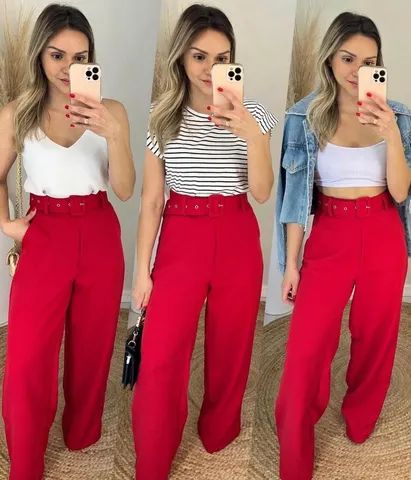 Calça pantalona com cinto