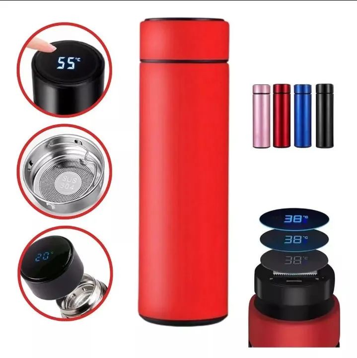 Garrafa térmica inox com medidor de temperatura digital - várias cores - Novas