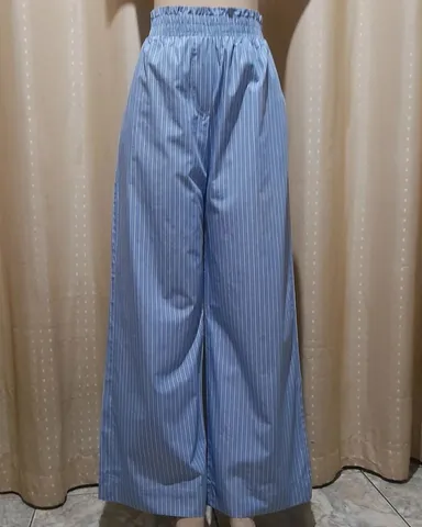 Calça Thai Calça larga azul escuro masculina com bolso e cintura elástica  com cordão 100% algodão