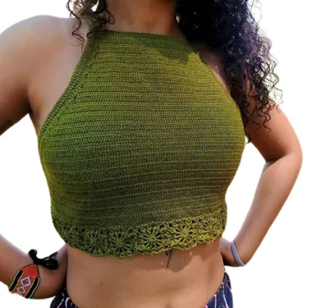 NOVO = cropped crochê P verde