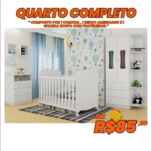 Quarto Infantil Perfeito: Berço Americano, Cômoda e Guarda-Roupa!
