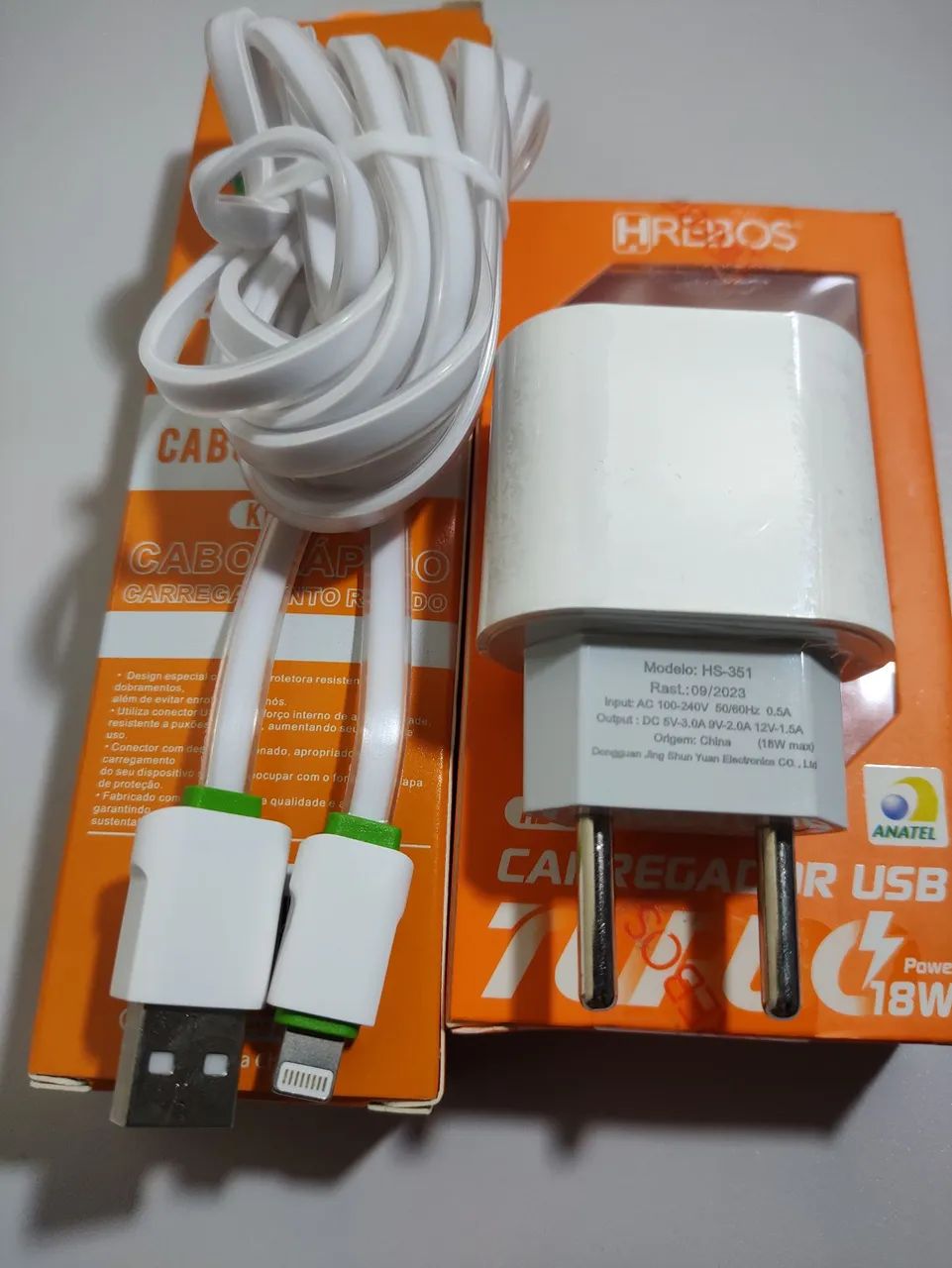 Carregador USB 18W HREBOS + Cabo Lightning