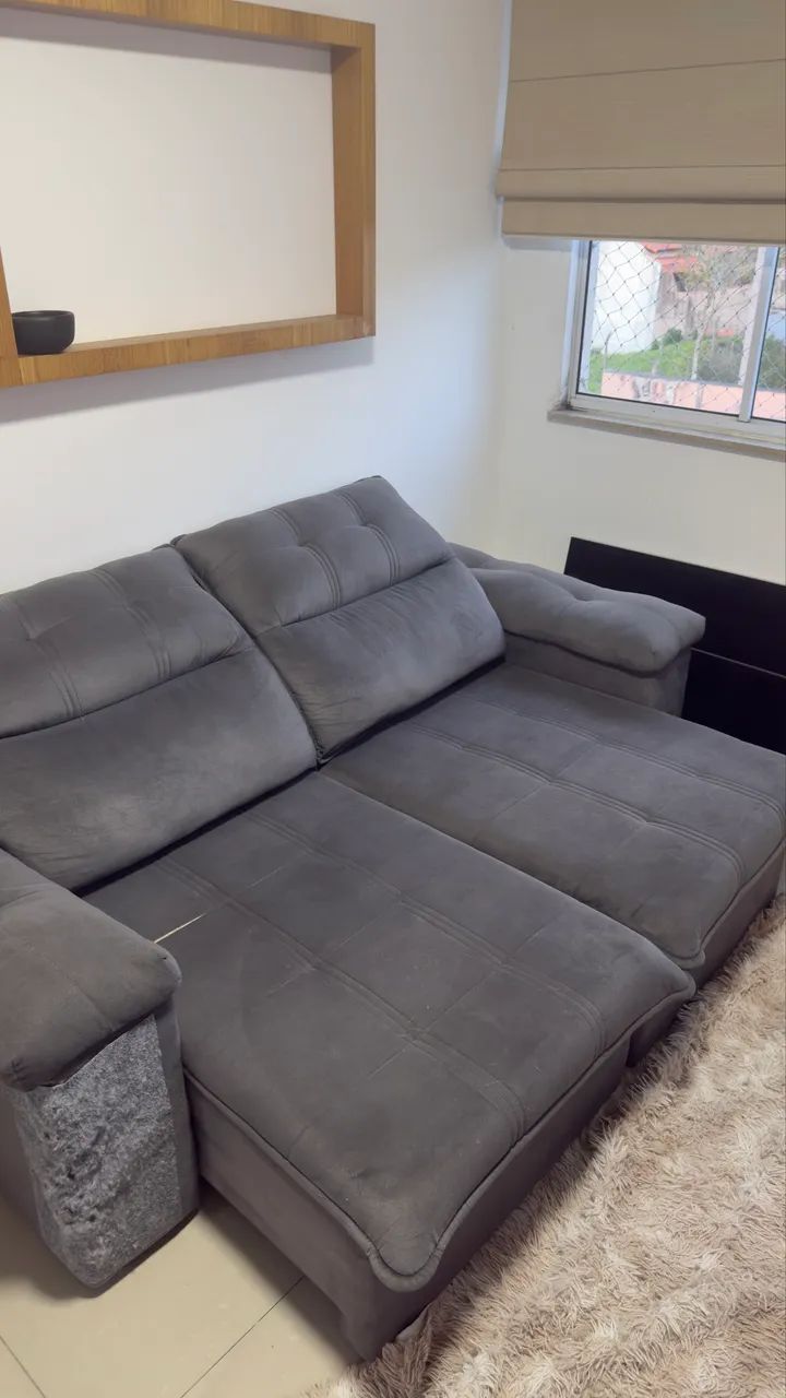 2-Meter Gray Retractable/Reclining Sofa in Suede Velut Fabric65566225339778123