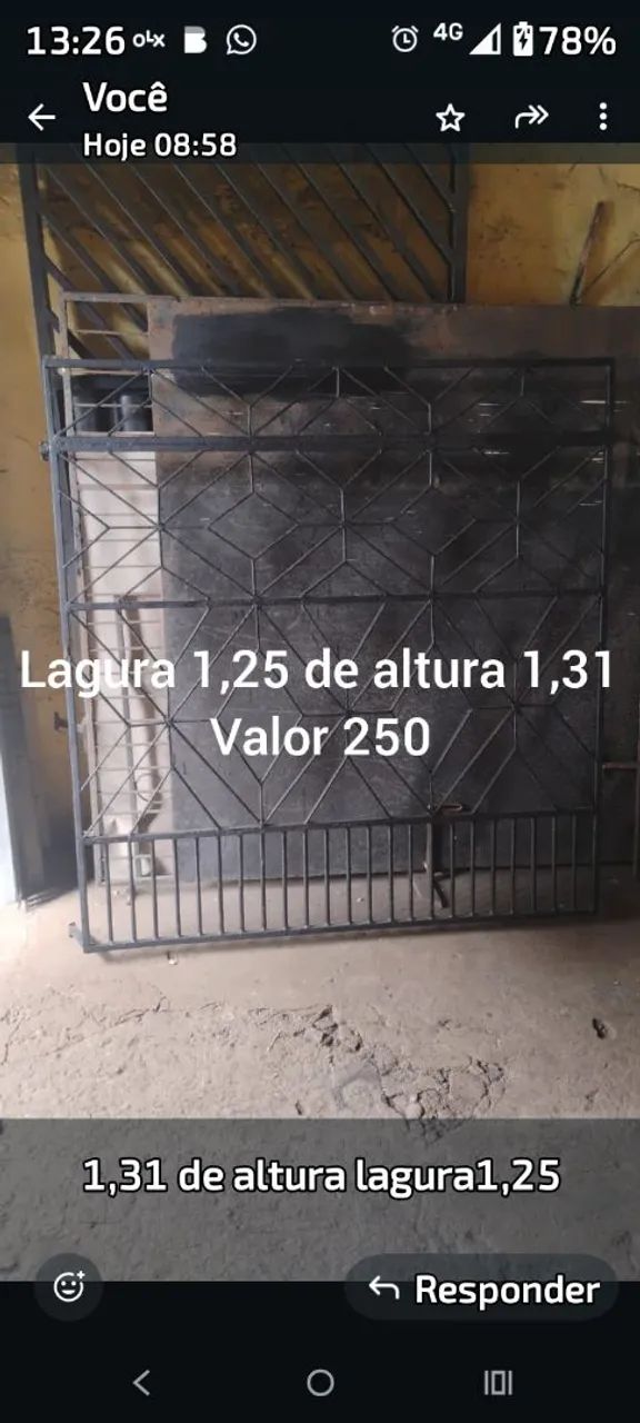 Portão de ferro 1,25x1,31m