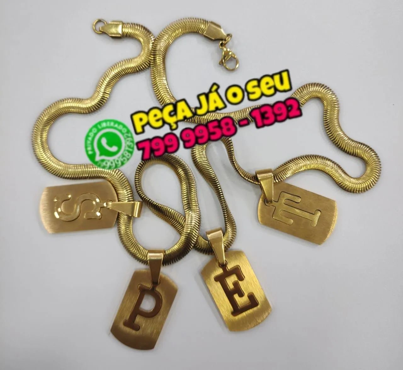 Cordão moeda dourado  Pingente 3D S,M,J,P, E