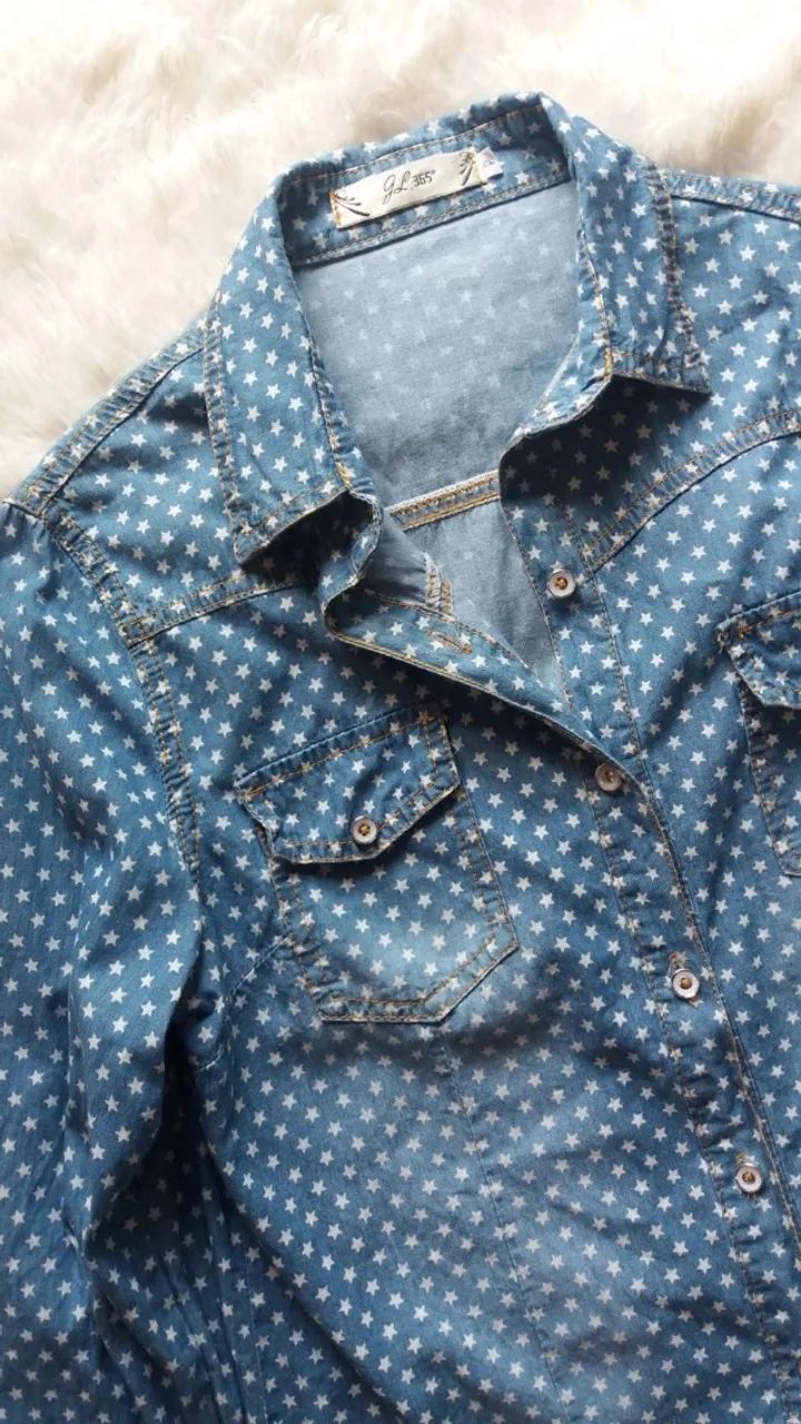 Camisa jeans feminina estrelinhas / Tam P - Foto 3