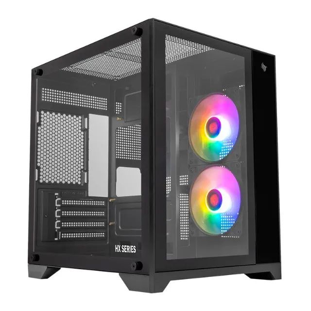 Gabinete Pichau HX110, Mini-Tower, Lateral de Vidro, Com 2 Fans RGB, Preto, Novo, Lacrado