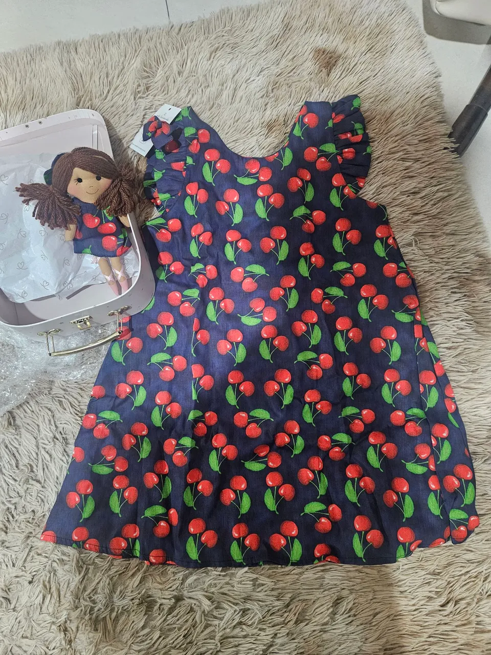 Vestido Infantil Estampado de Cerejas