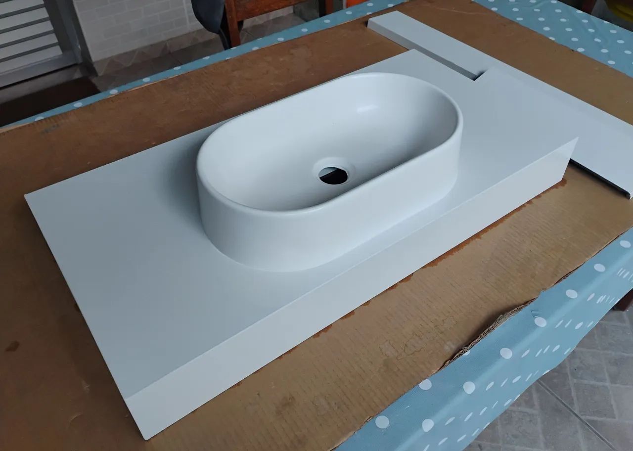 Pia Porcelanato (Branco/Branco) 80x40 com cuba de sobrepor ( - Foto 6